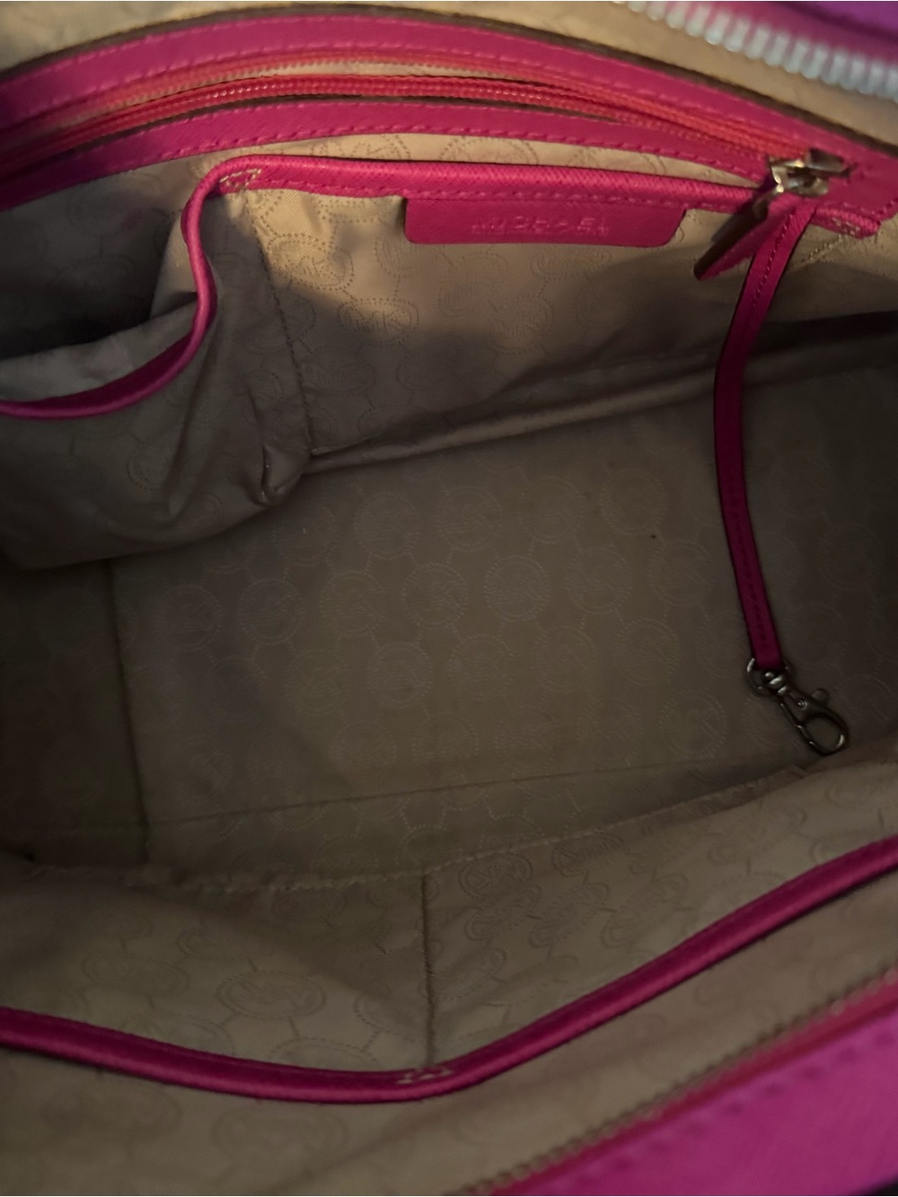 Michael Kors Hot Pink Saffiano Leather Satchel with Silver Accents - Picture 3 of 3
